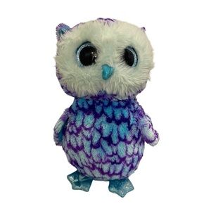 Ty Inc. Beanie Boo Plush Oscar the Owl Blue Purple 9 Inches